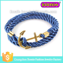 Men Nautical Sealife Sea Custom Gold Anchor Braided Rope Bracelet